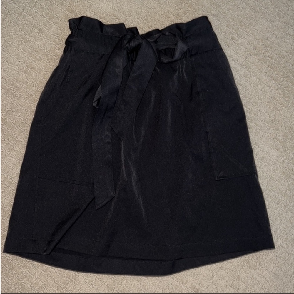 Mini Waist Tie Black Mini Satin Skirt